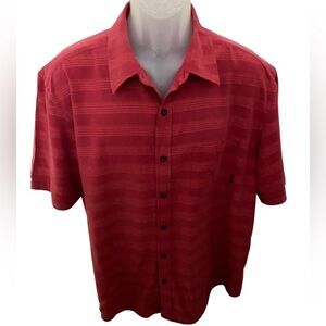 QUIKSILVER Red Striped Collared Short Sleeve Shirt Men L Large Modern Fit